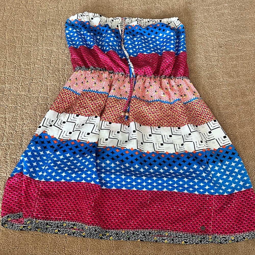 O'Neill Blue and Pink Geometric Strapless Romper/Cover Up